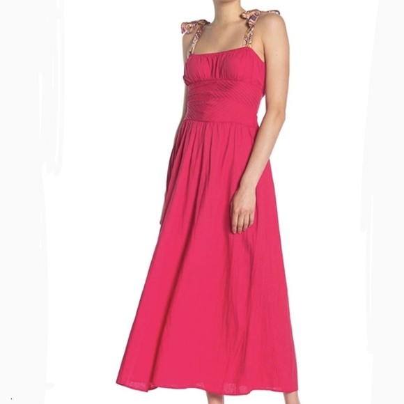 Free People Dress Maxi Multicolor Tie Straps Sleeveless Linen Hot Pink 10 NWT - Picture 2 of 14